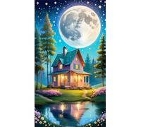 5D Diamond Art Painting,Moon Attic River Diamond Painting Kits for Adults,DIY Square Full Drill Canvas Embroidery Cross Stitch,Diamond Arts Crafts Painting Pictures for Home Wall Decor 70x150cm