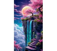 5D Diamond Art Painting,Moon Tree River Diamond Painting Kits for Adults,DIY Square Full Drill Canvas Embroidery Cross Stitch,Diamond Arts Crafts Painting Pictures for Home Wall Decor 60x130cm