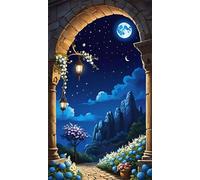 5D Diamond Art Painting,Mountains Moon Plants Diamond Painting Kits for Adults,DIY Square Full Drill Canvas Embroidery Cross Stitch,Diamond Arts Crafts Painting Pictures for Home Wall Decor 40x90cm