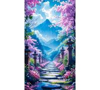 5D Diamond Art Painting,Mountains Trees Street Diamond Painting Kits for Adults,DIY Round Full Drill Canvas Embroidery Cross Stitch,Diamond Arts Crafts Painting Pictures for Home Wall Decor 70x150cm