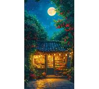 5D Diamond Art Painting,Night House Plant Diamond Painting Kits for Adults,DIY Round Full Drill Canvas Embroidery Cross Stitch,Diamond Arts Crafts Painting Pictures for Home Wall Decor 60x130cm