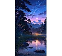 5D Diamond Art Painting,Night Lake Plants Diamond Painting Kits for Adults,DIY Square Full Drill Canvas Embroidery Cross Stitch,Diamond Arts Crafts Painting Pictures for Home Wall Decor 90x190cm