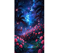 5D Diamond Art Painting,Night Rose Field Diamond Painting Kits for Adults,DIY Round Full Drill Canvas Embroidery Cross Stitch,Diamond Arts Crafts Painting Pictures for Home Wall Decor 80x170cm