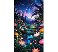 5D Diamond Art Painting,Night Scene Flowers Diamond Painting Kits for Adults,DIY Square Full Drill Canvas Embroidery Cross Stitch,Diamond Arts Crafts Painting Pictures for Home Wall Decor 90x190cm
