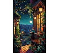 5D Diamond Art Painting,Night Town Attic Diamond Painting Kits for Adults,DIY Square Full Drill Canvas Embroidery Cross Stitch,Diamond Arts Crafts Painting Pictures for Home Wall Decor 90x190cm
