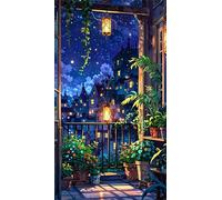 5D Diamond Art Painting,Night Town Plant Diamond Painting Kits for Adults,DIY Round Full Drill Canvas Embroidery Cross Stitch,Diamond Arts Crafts Painting Pictures for Home Wall Decor 100x210cm