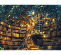 5D Diamond Painting Adulte Arbre de Vie Bibliothèque Magique, Kit DIY Peinture DiamantFull Drill, Peinture au diamant ronde complète pour débutants, Peinture d'art de décoration intérieure 30x40 cm