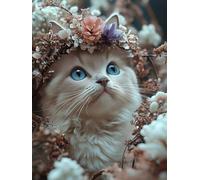 5D Diamond Painting Adulte Chat Diamond Painting, Fleur DIY Peinture Diamant Adulte Point de Croix Kit, Broderie Diamant pour Décoration Maison, Cadeau Femme 60x70cm fjh-9681