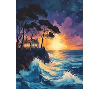 5D Diamond Painting Adulte Coucher De Soleil Diamond Painting, OcéAn DIY Peinture Diamant Adulte Point de Croix Kit, Broderie Diamant pour Décoration Maison 100x130cm fjh-6757