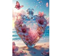 5D Diamond Painting Adulte Cœur, DIY Diamant Painting Papillon Diamond Painting Enfant Kit Artisanat, Strass Point de Croix Cristal Painting Diamond Art pour Décoration Murale Maison 35x50cm W2-338