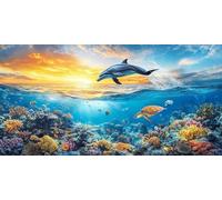 5D Diamond Painting Adulte, Dauphin Diamond Painting Enfant, DIY Peinture Diamant Adulte Grand Format Animal Point De Croix Broderie Diamant Kit Complet, pour Maison Décor Cadeaux 60x120 cm c-1176