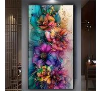 5D Diamond Painting Adulte Grand Format Fleur Abstraite, Peinture Diamant Adulte XXL, DIY Diamant Strass Point de Croix Cristal Painting pour Murale Décoration, Round Drill 50x100cm