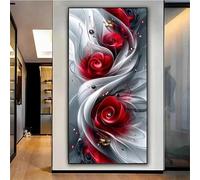 5D Diamond Painting Adulte Grand Format Rose Rouge, Peinture Diamant Adulte XXL, DIY Diamant Strass Point de Croix Cristal Painting pour Murale Décoration, Square Drill 60x120cm