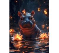 5D Diamond Painting Adulte Hippopotame Diamond Painting, Lotus DIY Peinture Diamant Adulte Point de Croix Kit, Broderie Diamant pour Décoration Maison Cadeau 50x65cm fjh-4288