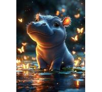 5D Diamond Painting Adulte Hippopotame Diamond Painting, Papillon DIY Peinture Diamant Adulte Point de Croix Kit, Broderie Diamant pour Décoration Maison Cadeau 80x110cm fjh-3605