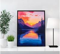 5D Diamond Painting Adulte Lac, Peinture Diamant Coucher de soleil Broderie Diamant Canevas Kit Complet Adulte, DIY Ronde Diamond Painting Pour La Décoration Murale à La Maison, Cadeau 20x30cm 3E4-5Z