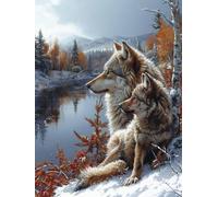 5D Diamond Painting Adulte Loup Diamond Painting, ScèNe De Neige DIY peinture diamant Point de Croix Kit, Broderie Diamant Activite Manuelle Adulte, Décoration Murale Maison Cadeau 80X110cm N-2374