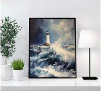 5D Diamond Painting Adulte Océan, Peinture Diamant Phare Broderie Diamant Canevas Kit Complet Adulte, DIY Ronde Diamond Painting Pour La Décoration Murale à La Maison, Cadeau Femme 70x95cm J22-DA