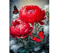 5D Diamond Painting Adulte Papillon Pivoine Rouge, DIY Peinture Diamant Kit, Diamant Painting Kit Complet Round Diamant Strass Point de Croix Cristal Painting pour Cadeaux et Décoration 30x40cm