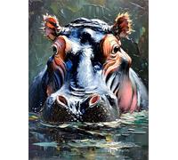 5D Diamond Painting Adulte, Peinture Diamant Hippopotame, DIY Animal Broderie Diamant Kit Complet, Diamant Strass Point de Croix Cristal Painting pour Enfants Tableau Decoration Murale 50x70 cm R-9