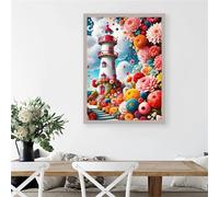 5D Diamond Painting Adulte Phare des Fleurs,Bricolage Round Broderie diamant painting Kit Complet,Peinture Diamant Adulte,diamond art Strass Point de Croix Painting pour Décoration Intérieur 105x135cm