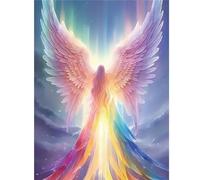 5D Diamond Painting Ange arc-en-ciel,Peinture Diamant Kit pour Adulte Débutant Complet,DIY Broderie Diamant Painting Artisanat Strass Point de Croix Painting Décoration Murale Rond,100x130 cm