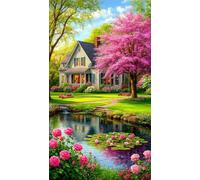 5D Diamond Painting,Arbre de la maison de jardin Diamond Painting Kit Complet pour Adulte,DIY Square Drill Cristal Strass Broderie Point de Croix Peinture Diamant pour Décoration Intérieur 70x150cm
