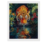 5D Diamond Painting Art Kits pour Adulte, Forêt Tigre Peinture Diamant Painting Kit, DlY Full Drill Diamond Art Kit Gemme Point de Croix Set Débutant Cristal Artisanat Maison Décor 35x50cm t-644