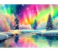 5D Diamond Painting Aurore 40x50 cm Peinture Diamant Adulte Flocon de neige Broderie Diamant Kit Complet Round Full Drill Diamond Painting DIY Activité Manuelle Tableau pour Decoration Maison G-914