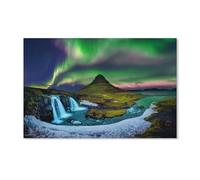 5D Diamond Painting,Aurore boréale, à Kirkjufell en Islande avec Chutes d'eau,Round Drill DIY Forage Complet Diamant Peinture Strass Broderie Point De Croix Arts Artisanat Pour La(40x50cm)-B10