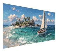 5D Diamond Painting Bateau, Diamond Painting Enfant Vue Sur La Mer, Broderie Diamant Cristal Art Kits, DIY Peinture Diamant, 5D Loisirs Créatifs Point de Croix, Decoration Maison, 60x30cm K-7833
