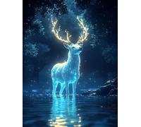 5D Diamond Painting Cerf, DIY Diamond Painting Adulte RêVe, Broderie Diamant Strass Point de Croix Kit Complet, Peinture Diamant Adulte pour Décoration Murale Maison, Cadeau Femme 40x50cm E-1034