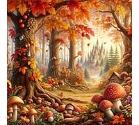 5D Diamond Painting Champignons des bois Peinture Diamant Kit Complet,Carré DIY Paysage d'automne Diamond Art Painting,Broderie Diamant Strass Cristal Point de Croix Murale Décoration Cadeau 65x65 cm