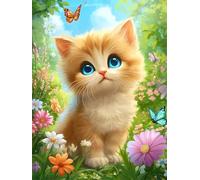 5D Diamond Painting Chat 50x70 cm Peinture Diamant Adulte Papillon Broderie Diamant Kit Complet Round Drill Diamond Painting DIY Activité Manuelle Tableau Art pour Decoration Maison Cadeau Femme G-14