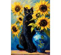 5D Diamond Painting Chat Broderie Diamant Painting Vase Peinture Diamant Adulte, Cristal Art Débutant Kit Broderie Mosaïque Activité Manuelle Adulte Pour Décoration Murale Maison 60x80 cm X4-1429
