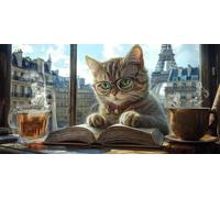 5D Diamond Painting Chaton lisant des livres Kits pour Adultes Enfants Broderie Diamant Complète Ronde Kit d'Art Diamant DIY par Numéros pour Décoration Murale Maison Cadeau AntiStress 60x120cm C438