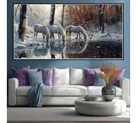 5D Diamond Painting Cheval Blanc Broderie Diamant Grand Format, Diamant Painting Forêt en Hiver Peinture Diamant Adulte, DIY Strass Point de Croix Décoration Murale Intérieur 180x90 cm (WL422)