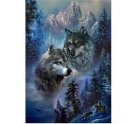 5D Diamond Painting Complet Broderie par Numéros, Deux Loups Dans Les Montagnes Bricolage Peinture de Diamant DIY Diamant Painting