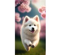 5D Diamond Painting Complet Chien Samoyède, Grande Taille DIY Full Drill Strass Point de Croix Cristal Painting Diamond Art Craft Canevas Kits Adulte Enfants for Home Wall Decor 30x55cm Z-334