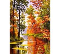 5D Diamond Painting Complet DIY Diamant Peinture Kits Paysage d'automne , Diamant Art Craft Bricolage Artisanat Adultes Strass Point De Croix Kit Maison Décoration Murale Decor Round Drill60x80cm