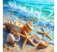 5D Diamond Painting Conque étoile de mer Peinture Diamant Kit Complet,Rond DIY Paysage de plage Diamond Art Painting,Broderie Diamant Strass Cristal Point de Croix Murale Décoration Cadeau 45x45 cm