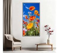 5D Diamond Painting Coquelicot Broderie Diamant Carré Grand Format, Diamant Painting Fleurs Orange Square Drill Peinture Diamant Adulte, Strass Point de Croix Grande Taille 90x180 cm (WL1031)