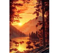 5D Diamond Painting Coucher De Soleil, Diamond Painting Adulte Grand Format Bison Activité Manuelle Adulte, Loisir Creatif DIY Diamant Complet Rond Canevas Peinture Kit, Cadeau Femme 50x80cm 1-4721C50