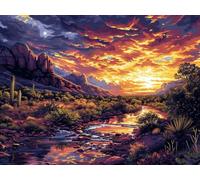 5D Diamond Painting Coucher De Soleil, Diamond Painting Adulte RivièRe, DIY Broderie Diamant Point de Croix Kits, Peinture Diamant Activite Manuelle Adulte, Décoration Maison Cadeau 20x30cm F-1348