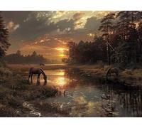 5D Diamond Painting Coucher De Soleil, Diamond Painting Adulte RivièRe, DIY Broderie Diamant Point de Croix Kits, Peinture Diamant Activite Manuelle Adulte, Décoration Maison Cadeau 70x95cm 9-7216