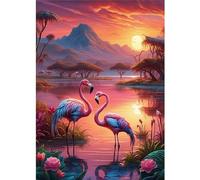 5D Diamond Painting Coucher de soleil flamant rose,Peinture Diamant Kit pour Adulte Débutant Complet,DIY Broderie Diamant Painting Artisanat Strass Point de Croix Painting Murale Décor Rond,40x70 cm