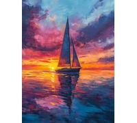 5D Diamond Painting Coucher Soleil Peinture Diamant Adulte, DIY Bateau Diamant Painting Enfant, Broderie Point de Croix Painting Loisirs Créatifs Adultes pour Chambre Decoration 80x110 cm O4-654