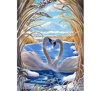 5D Diamond Painting, Cygne Amour Paysage 50x70cm DIY Peinture Diamant, Broderie Diamant Kit Complet pour Enfant/Adulte, Grand Format Diamond Painting pour Décoration de Chambre/Salon/Bureau