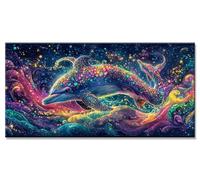 5D Diamond Painting Dauphin Diamant Painting Adulte Enfant Accessoires Inclus Abstrait Loisirs Créatifs Broderie Diamant kit Peinture Adulte xxl Difficile Grand Format DIY Strass Point 55x110cm y-3725