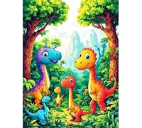5D Diamond Painting Dessin animé Dinosaure Peinture Diamant Adulte Point de Croix Kit Complet, Broderie Diamant Painting, DIY Strass Point de Croix Painting pour Salon Décoration Chambre 60x90cm P-575